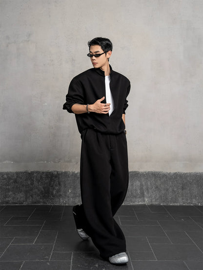 Fake Layered Stand Neck Sweatshirt & Pants Setup WN20870