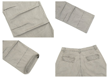 Heavyweight Washed Pleats Wide Leg Cargo Pants WN26307