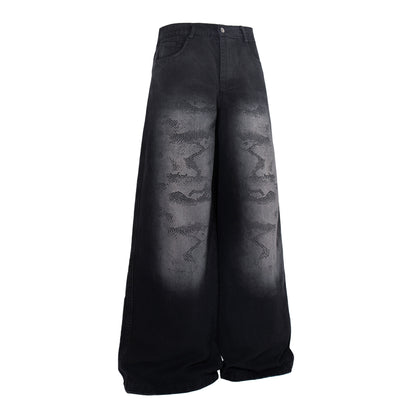 Washed Tribal Fade Wide Leg Denim Jeans WN25450