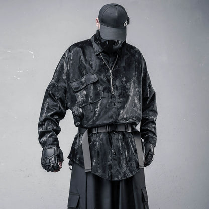 PU Leather Gloss Oversize Long Sleeve Shirt WN22327