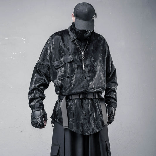 PU Leather Gloss Oversize Long Sleeve Shirt WN22327