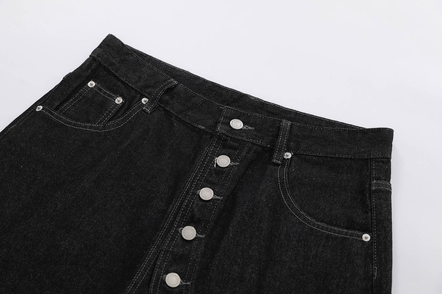 Raw Asymmetrical Button Denim Half Jeans WN26120