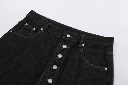 Raw Asymmetrical Button Denim Half Jeans WN26120