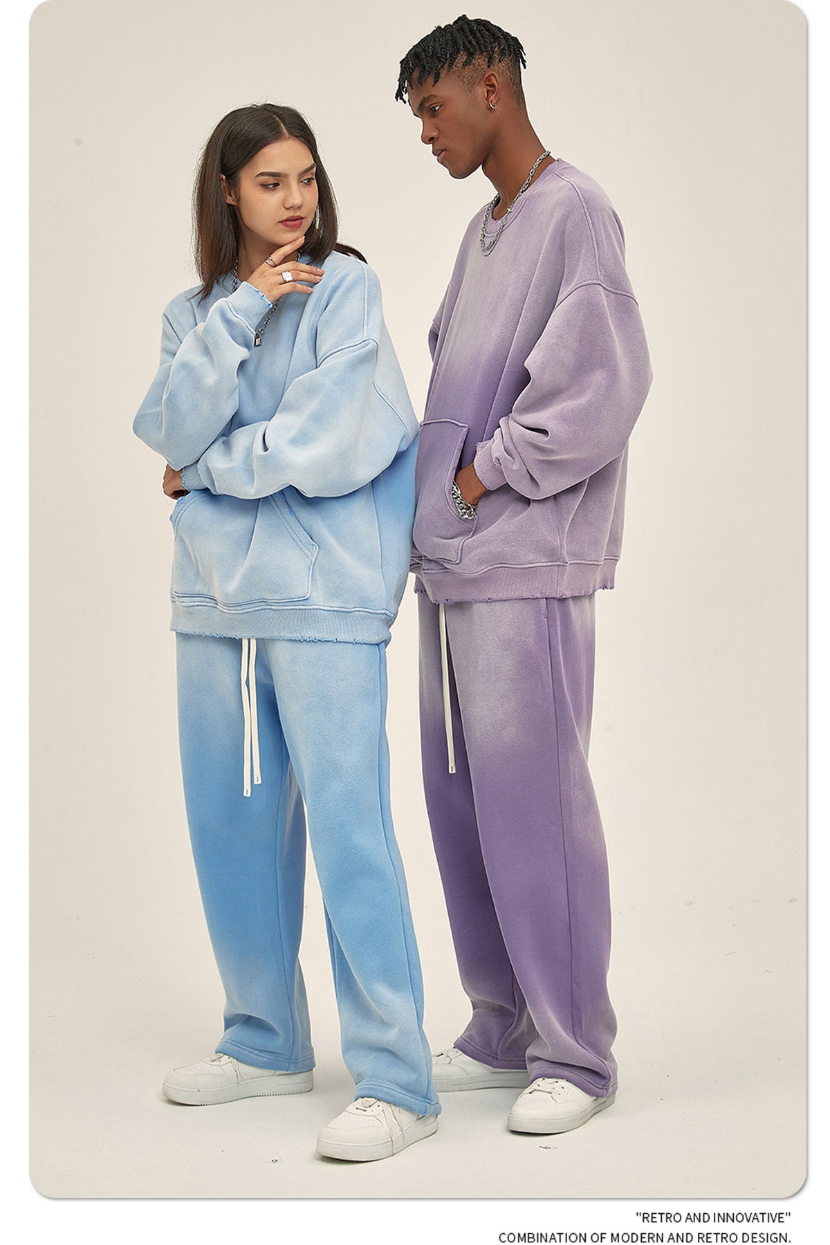 Fleece Lining Spray-dye Damage Oversize Sweatshirt WN9967