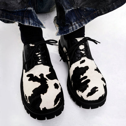 Cow Print Thick Sole Leather Shoes WN21819