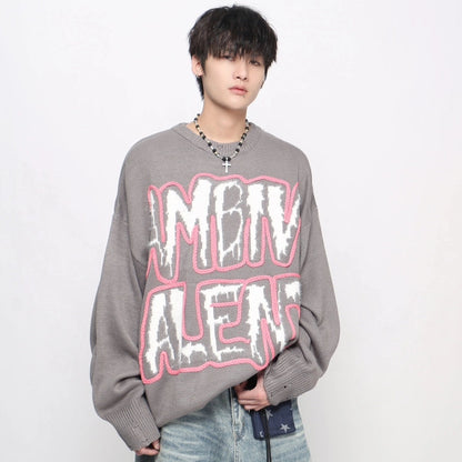 Letter Embroidery Oversize Knit Sweater WN21044