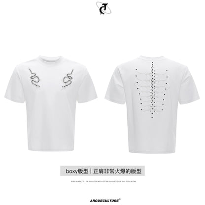 Metal Stud Spine Design Slim Short Sleeve T-Shirt WN18338