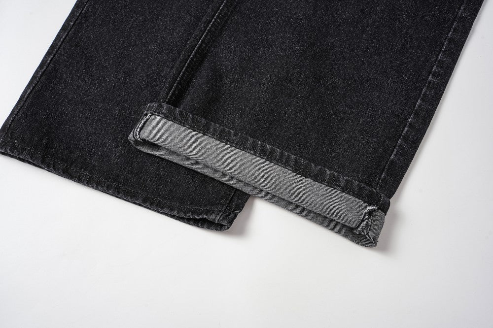 Double Waist Studs Detail Wide Leg Denim Jeans WN28026