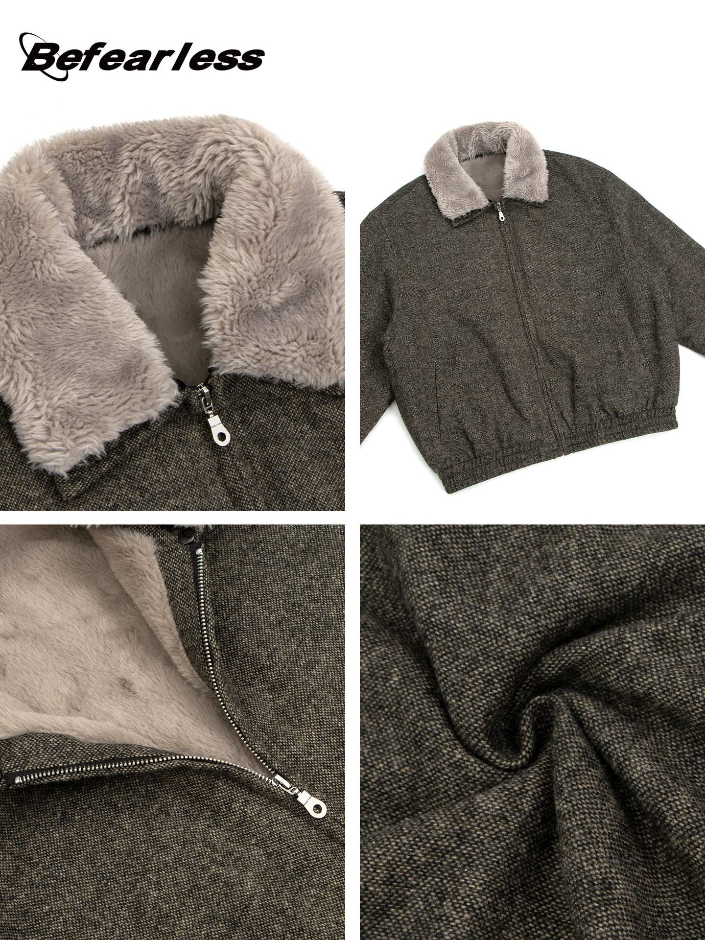 Detachable Fake Fur Collar Zipper Jacket WN26217