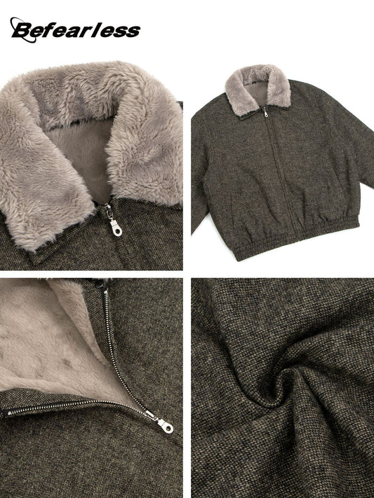 Detachable Fake Fur Collar Zipper Jacket WN26217