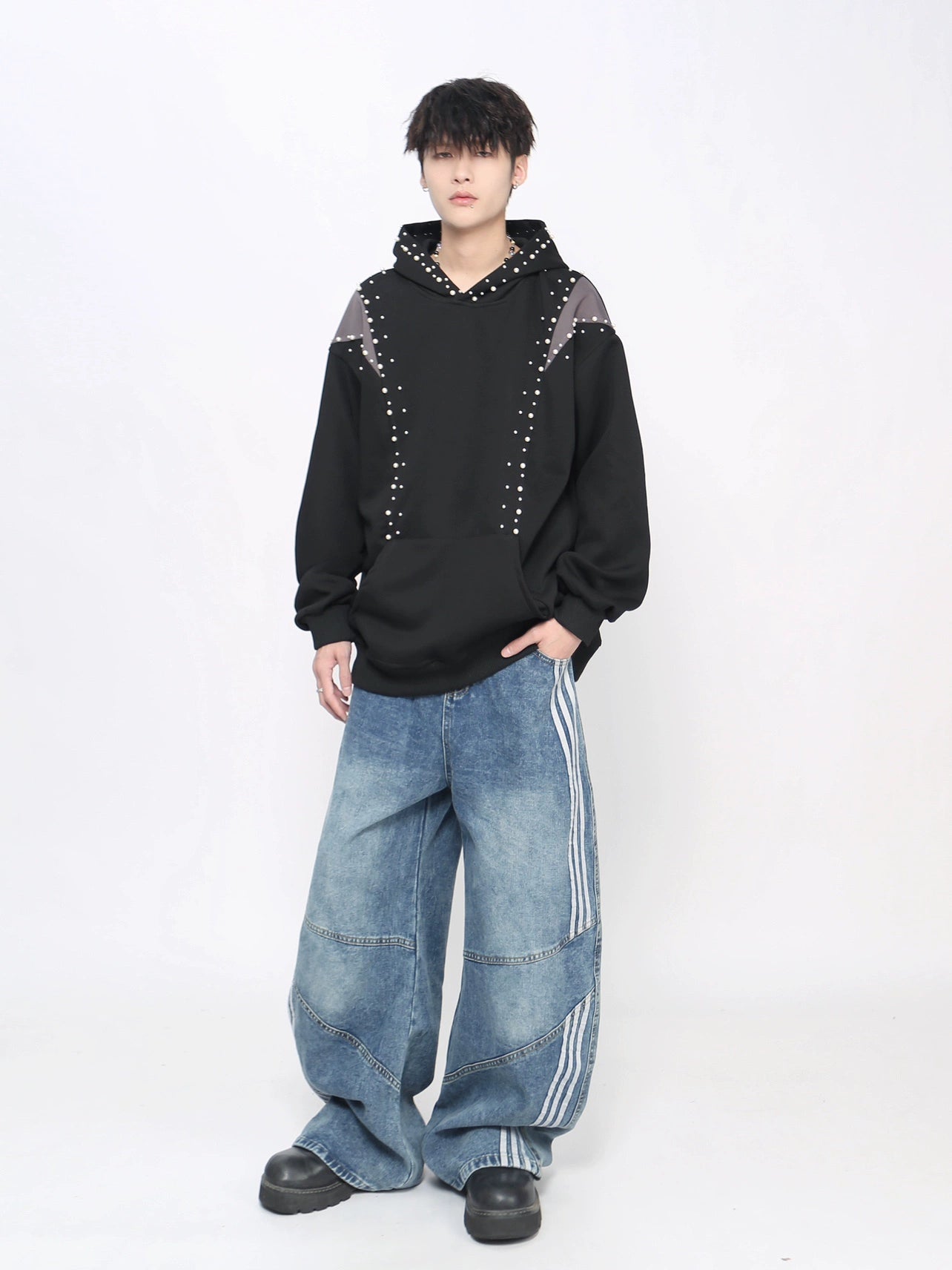 Pearl Beads Deconstruction Design Hoodie WN21032