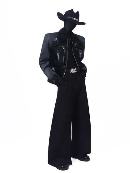 Crocodile Texture Contrast PU Leather Jacket WN23714