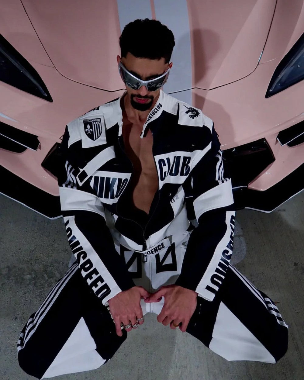 Stripe Graphic Zipper Jacket & Graphic Wide Leg Pants Setup WN28045