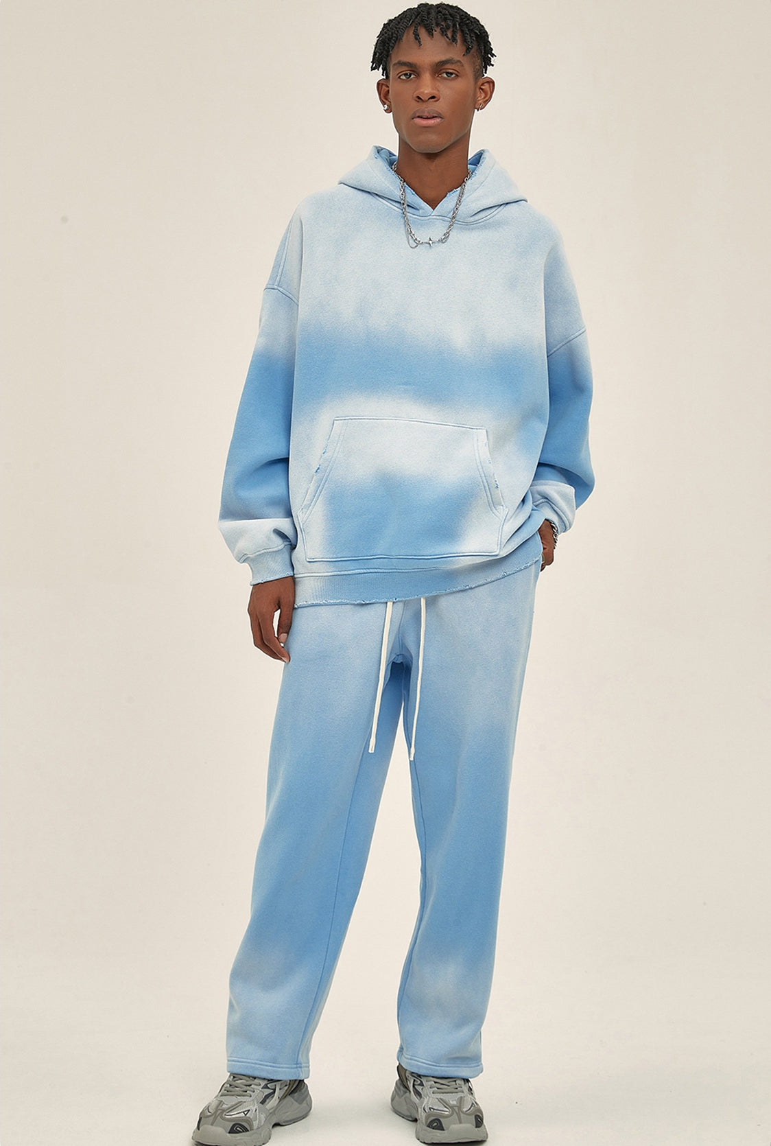 Fleece Linning Spray-dye Damage Oversize Hoodie & Fleece Linnig Sweatpants WN9969