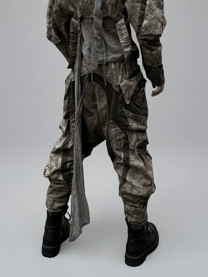 Colorblock Camo Washed Deconstructed Cargo Pants WN21986