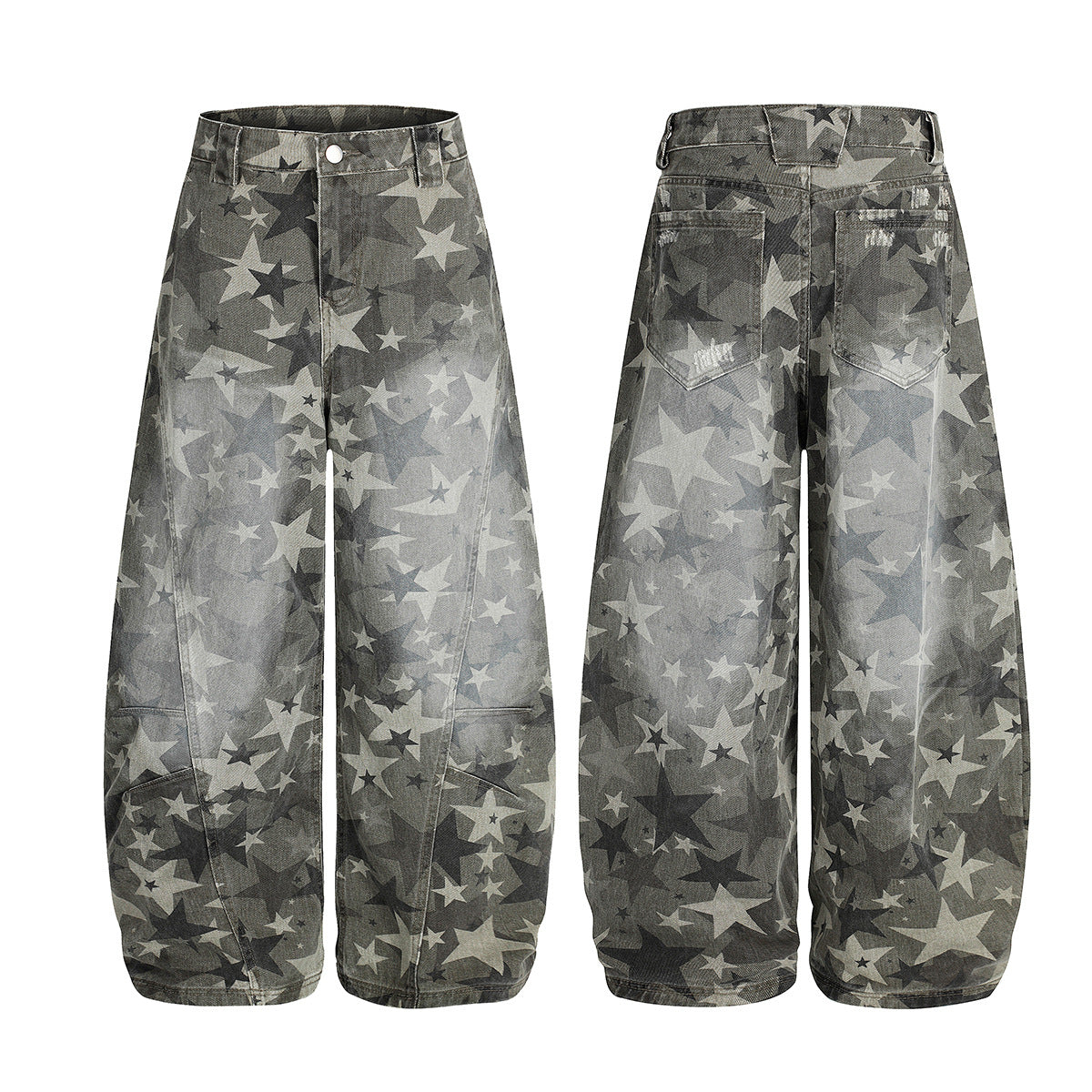 Star Print Washed Wide Leg Denim Jeans WN23602