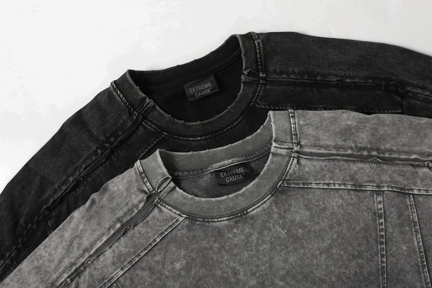 Washed Panel Design Zipper Detail Short Sleeve T-Shirt WN25377