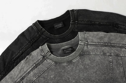 Washed Panel Design Zipper Detail Short Sleeve T-Shirt WN25377