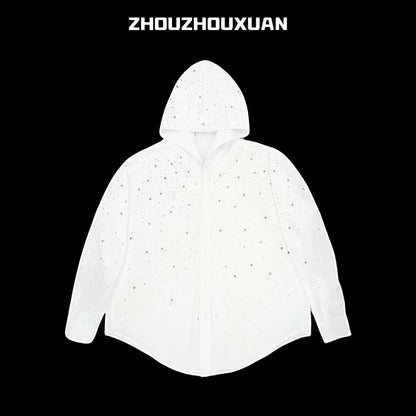 Rhinestone Starry Sky Lightweight Hooded Shirt WN20698