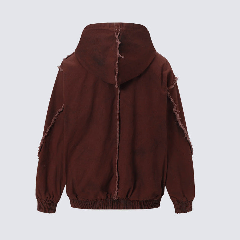 Frayed Damage Hooded Zipper Jacket WN27974