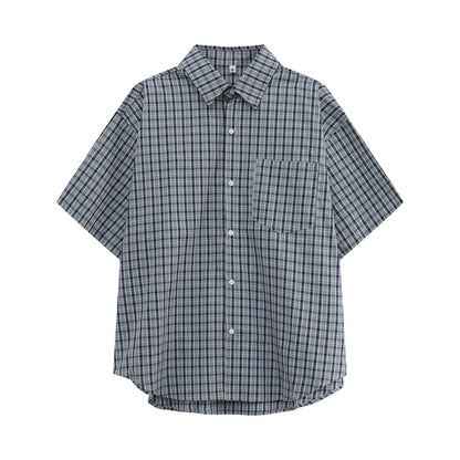 Check Short Sleeve Shirt & Wide Leg Pants Setup WN25031