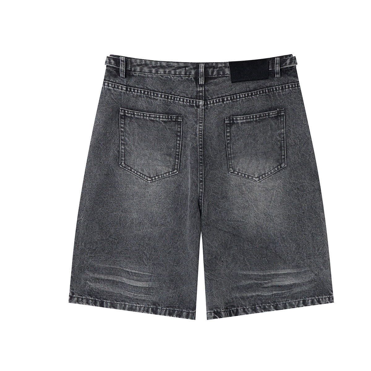 Washed Whisker Metal Buckle Denim Half Pants WN25513
