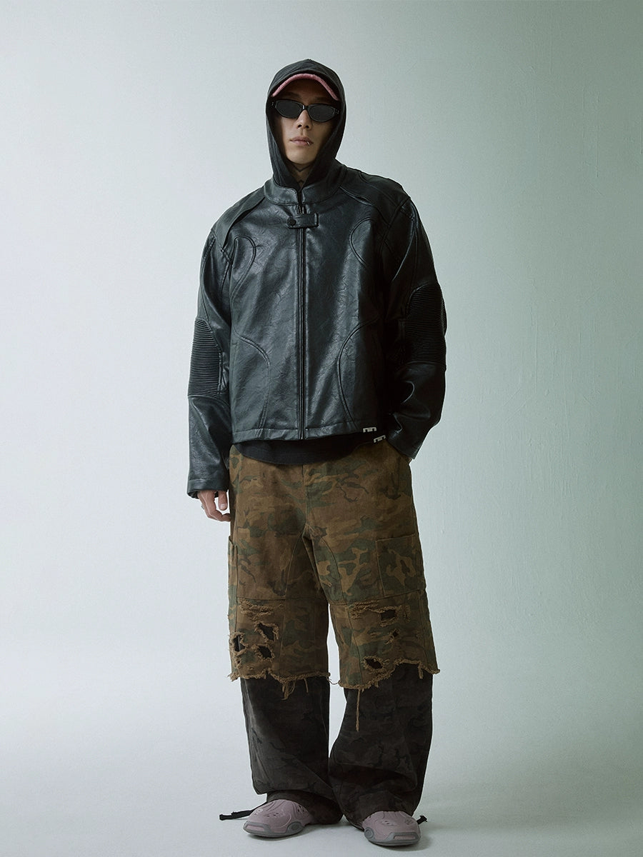 Camouflage Washed Damage Double-Layer Cargo Pants WN12270