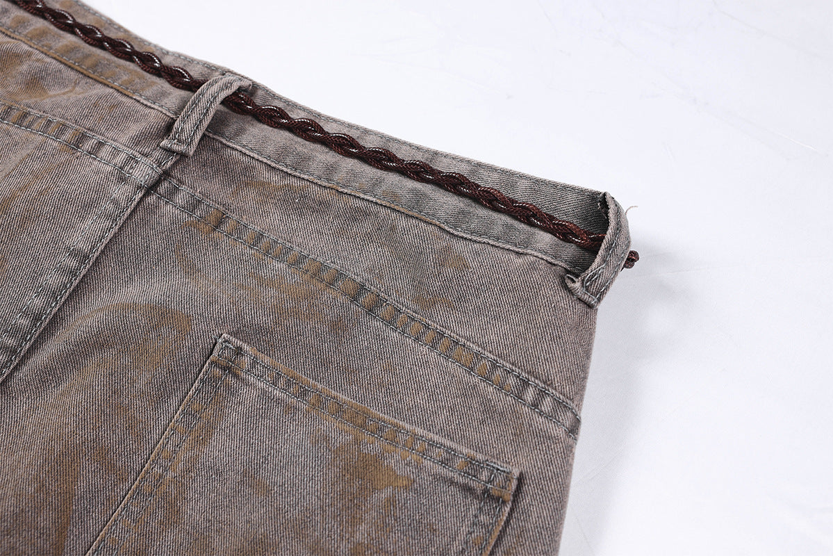 Washed Curved Wide Leg Denim Jeans WN25710