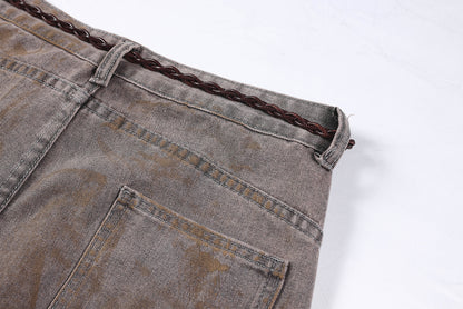 Washed Curved Wide Leg Denim Jeans WN25710