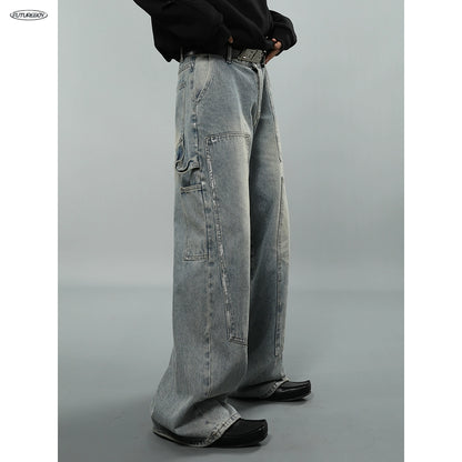 Washed Wide-Leg Straight Denim Jeans WN7079