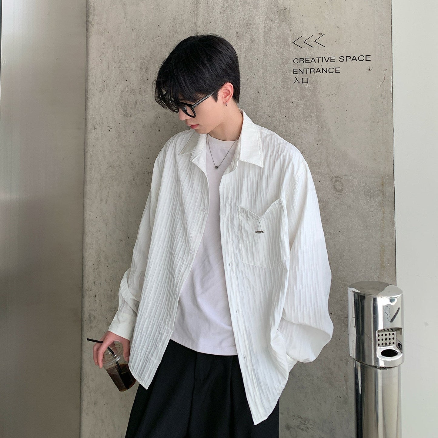Textured Plain Long-Sleeve Shirt WN24960