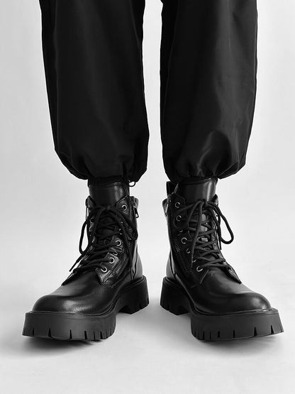 Chunky Lug Sole Platform Lace-Up Zipper Boots WN24556