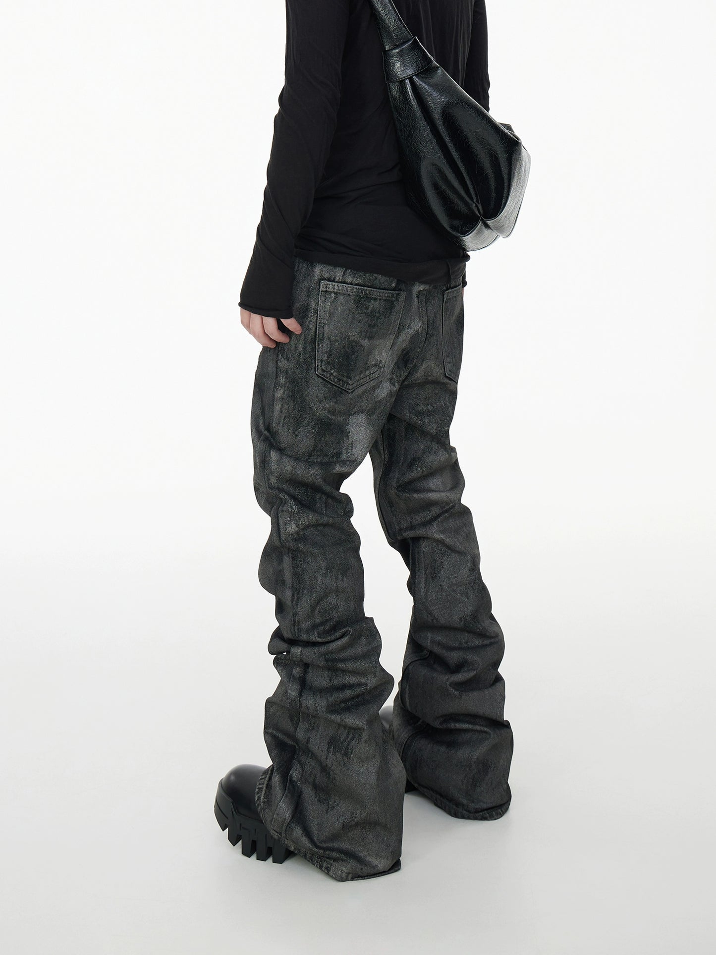 Glitter Coated Stacked Flare Denim Jeans WN17000