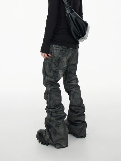 Glitter Coated Stacked Flare Denim Jeans WN17000