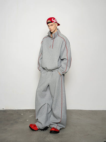 Deconstructed Colorblock Sweatshirt & Wide Leg Pants Setup WN20873
