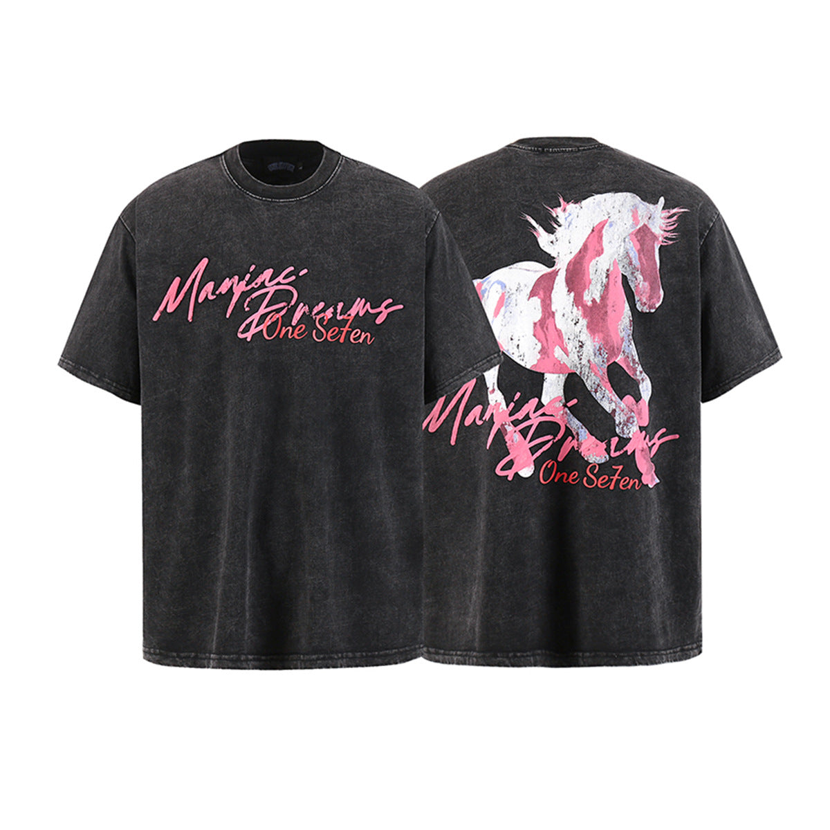 Washed Graphic Horse Print Short Sleeve T-Shirt WN25502