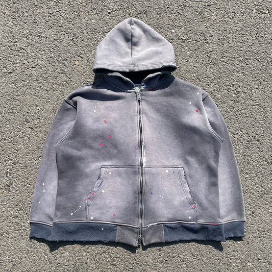 Paint Art Washed Heavyweight Zipper Hoodie WN16692