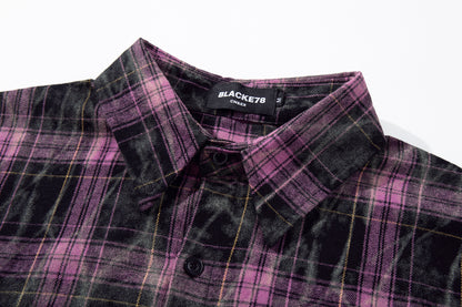 Washed Tie-Dye Plaid Short Sleeve Shirt WN25748