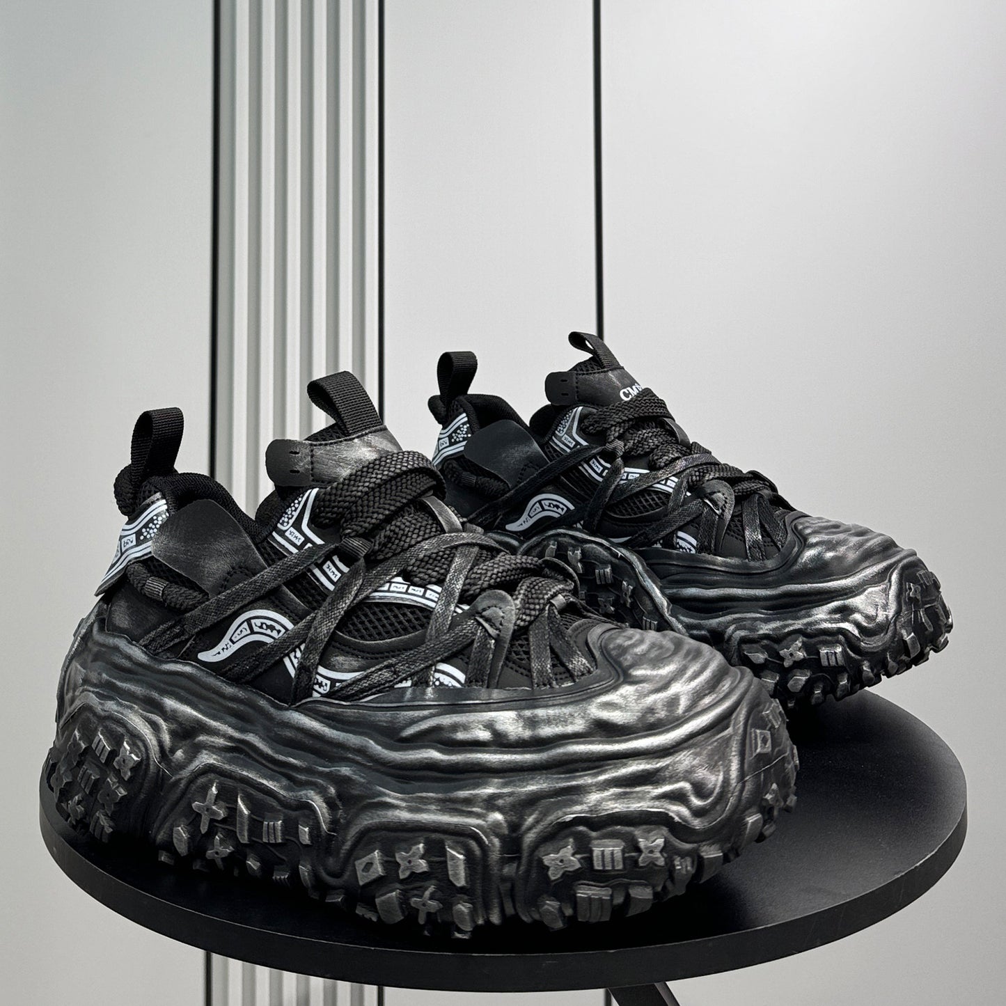 Damage Mesh Strap Platform Chunky Sole Sneakers WN24709
