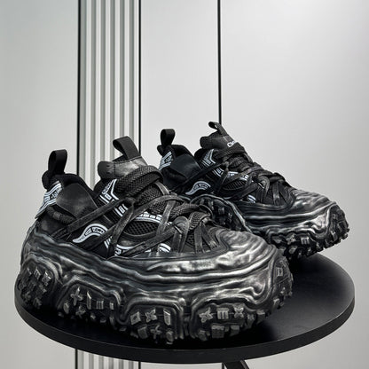 Damage Mesh Strap Platform Chunky Sole Sneakers WN24709