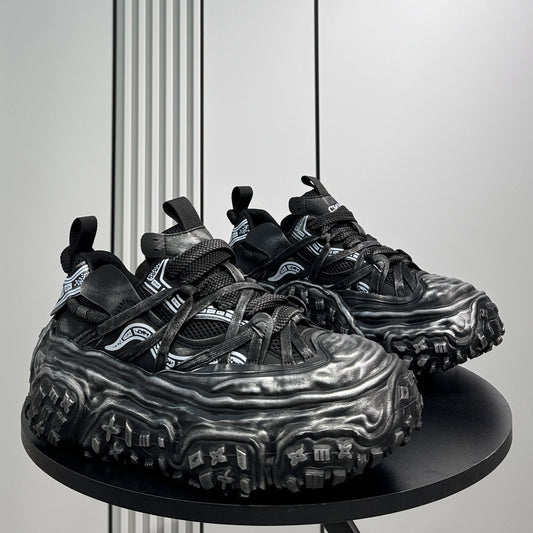 Damage Mesh Strap Platform Chunky Sole Sneakers WN24709
