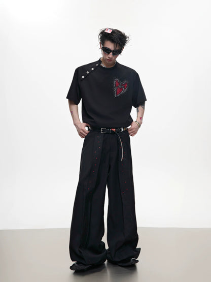 Irregular Neckline Embroidery Rhinestone Short Sleeve T-Shirt WN18374