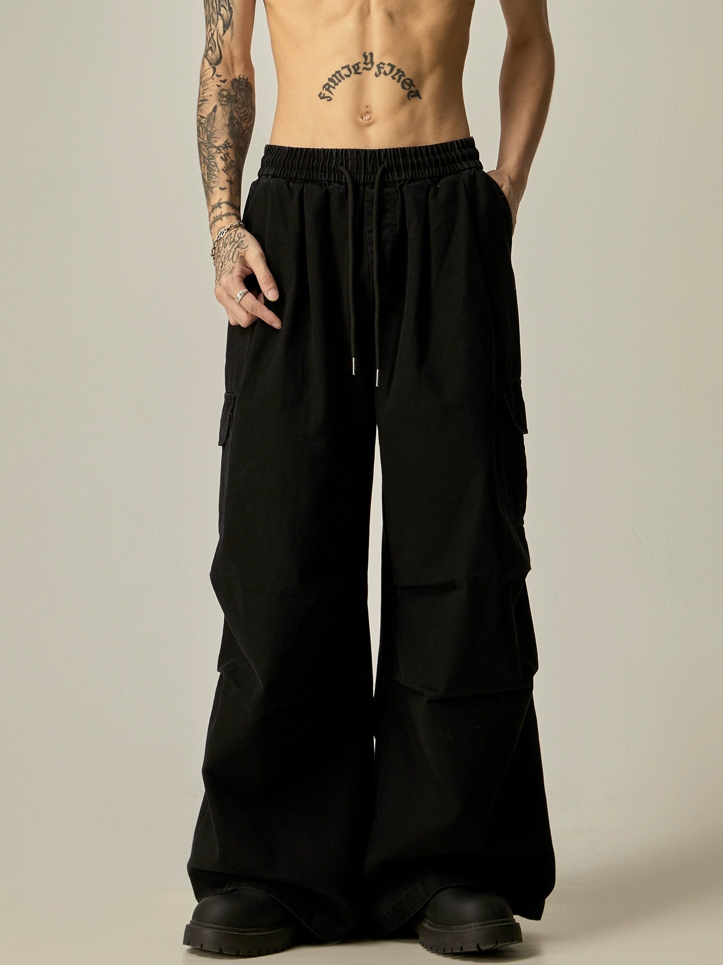 Washed Wide Leg Cargo Pants WN8967