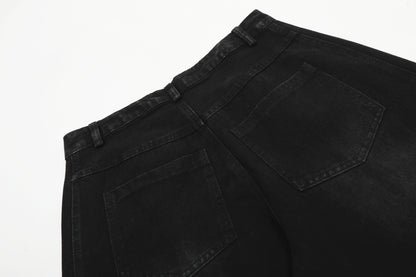 Washed Triple Stripe Panel Design Wide Leg Denim Jeans WN25432