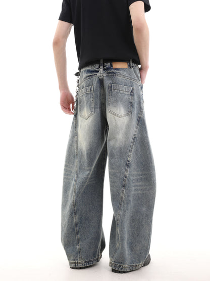 Washed Deconstructed Wide-Leg Denim Jeans WN15648