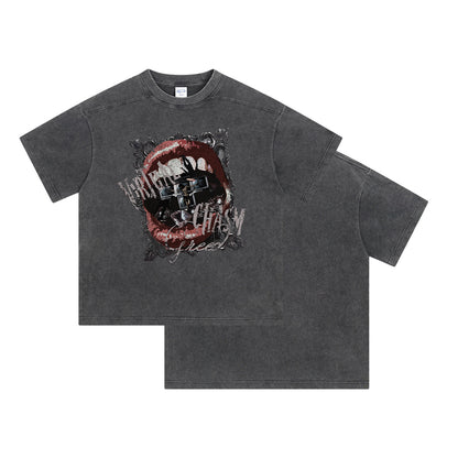 Wax Dye Washed Graphic Print Short Sleeve T-Shirt WN16253