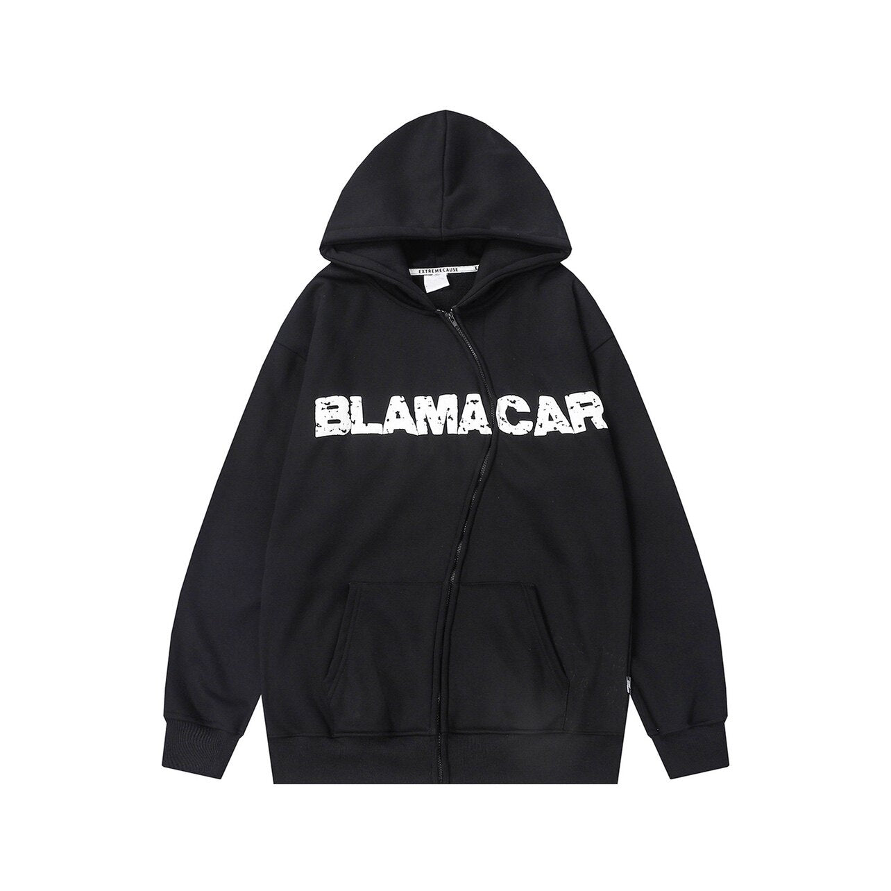 Asymmetrical Zipper Graphic Print Fleece-Lined Oversize Hoodie WN24407
