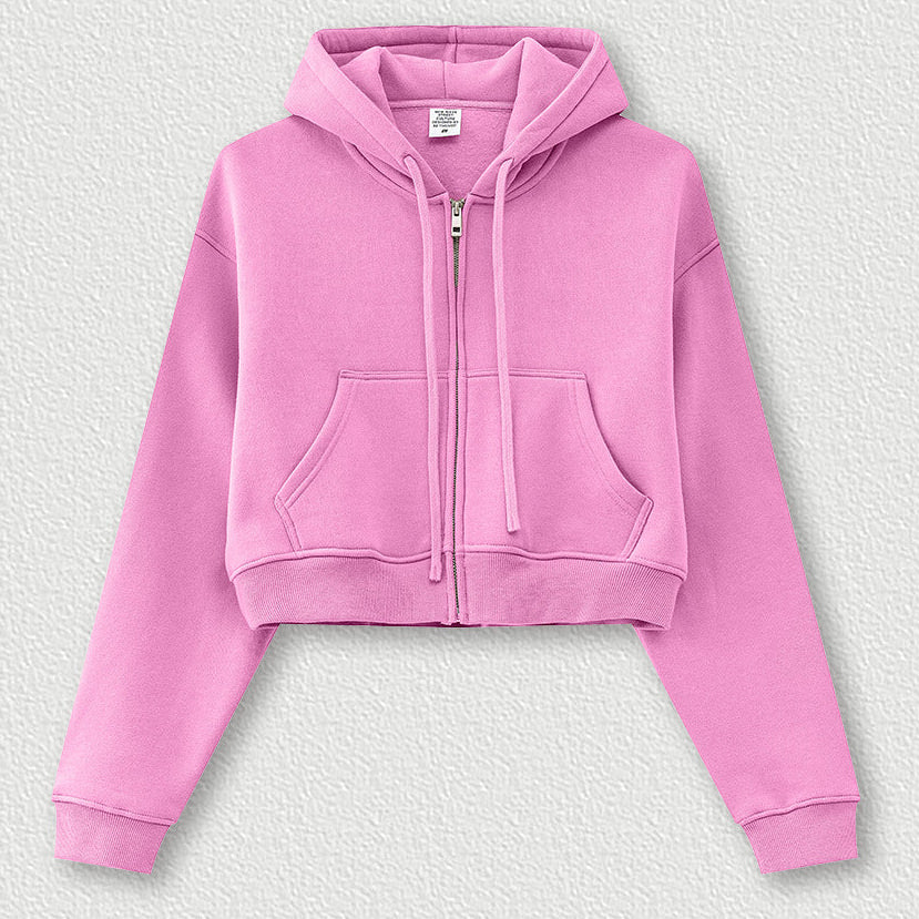 Cropped Sporty Zipper Hoodie & Sweat Jogger Pants & Straight-Leg Sweatpants Setup WN23116