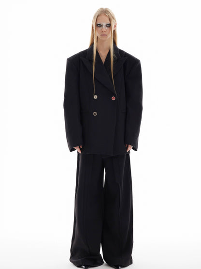 Shoulder Pad Oversize Tailored Jacket & Pleats Wide-leg Trousers Setup WN8660