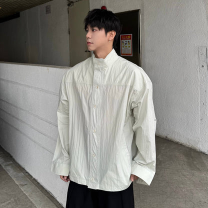 Wrinkle Standing-Collar Long Sleeve Shirt WN25361